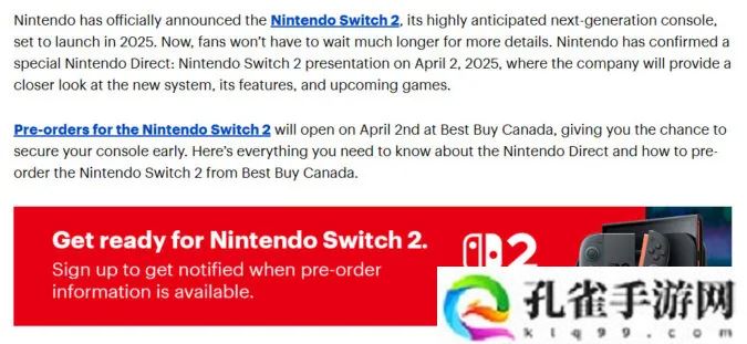 与任天堂直面会同日，加拿大百思买定于 4 月 2 日开放 Switch 2 预购
