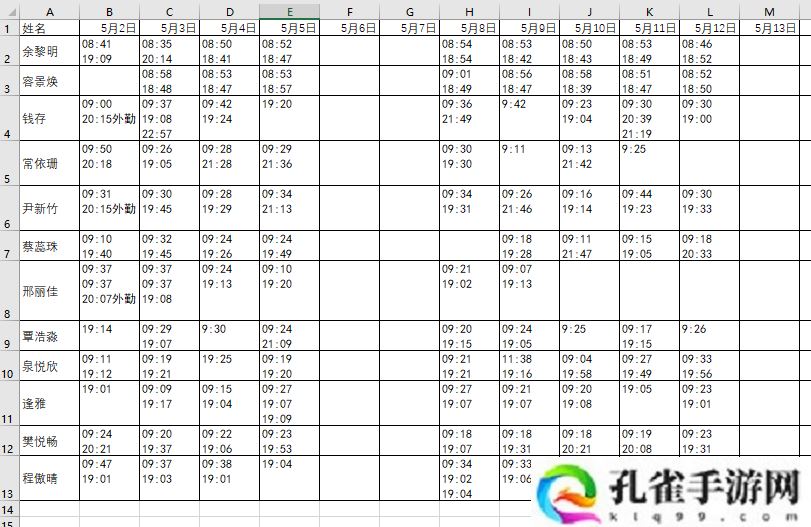 Excel 如何整理混乱的考勤表
