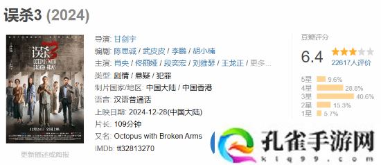 肖央误杀3豆瓣仅6.4分