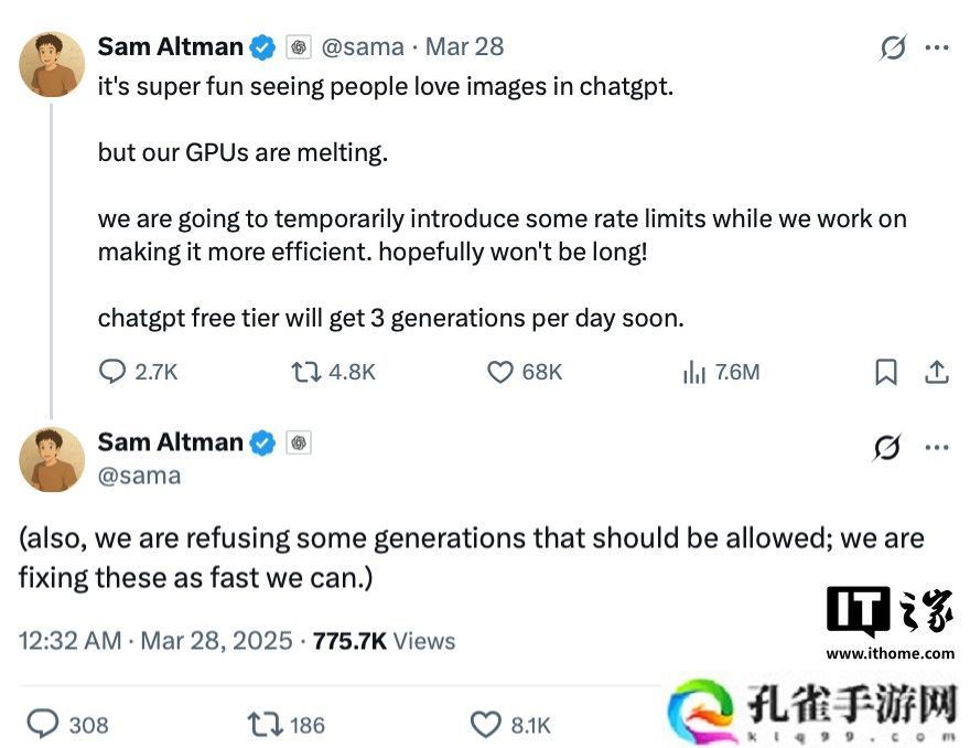 ChatGPT“生成吉卜力风格 AI 图”海外潮流引发版权争议，CEO 奥尔特曼回应将施以限制