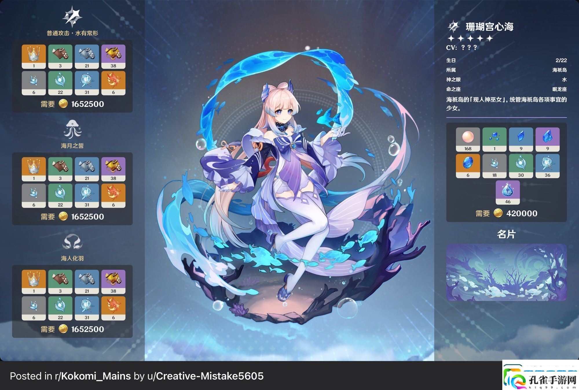 原神珊瑚宫心海天赋材料