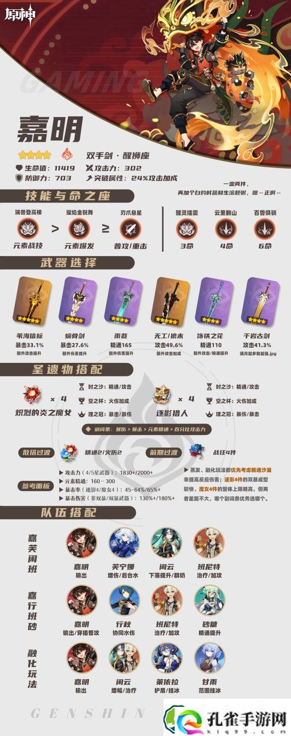 原神嘉明角色怎么玩 嘉明突破材料/武器/圣遗物/队伍搭配攻略